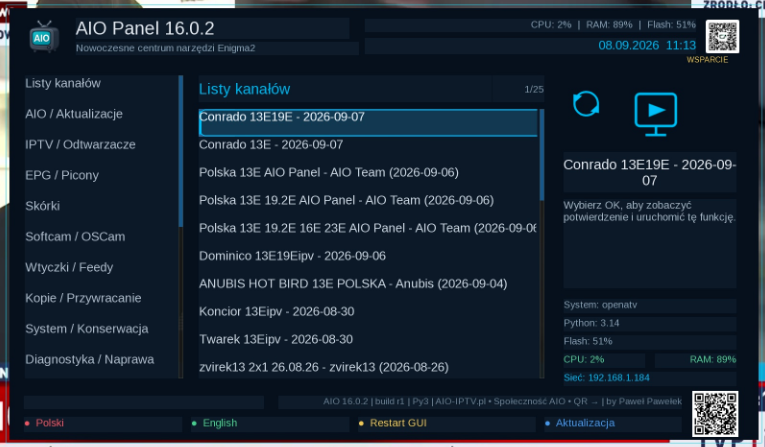 AIO Panel 16.0.2 — ekran główny