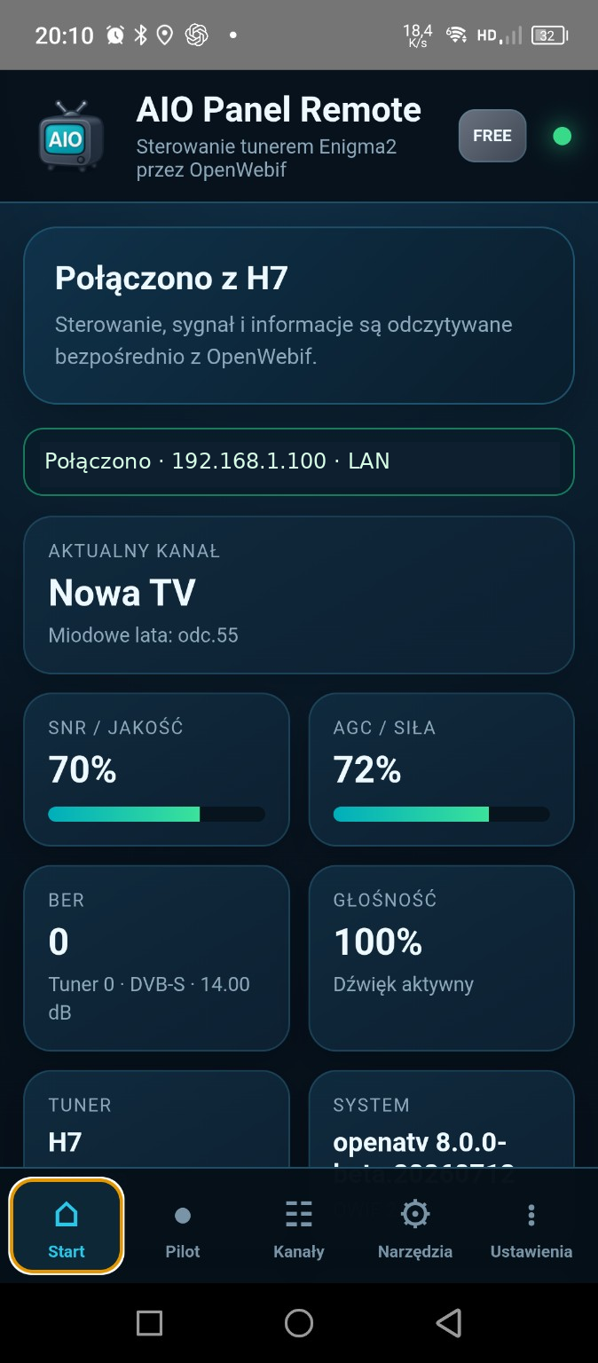 Ekran startowy AIO Panel Remote 1.4.6