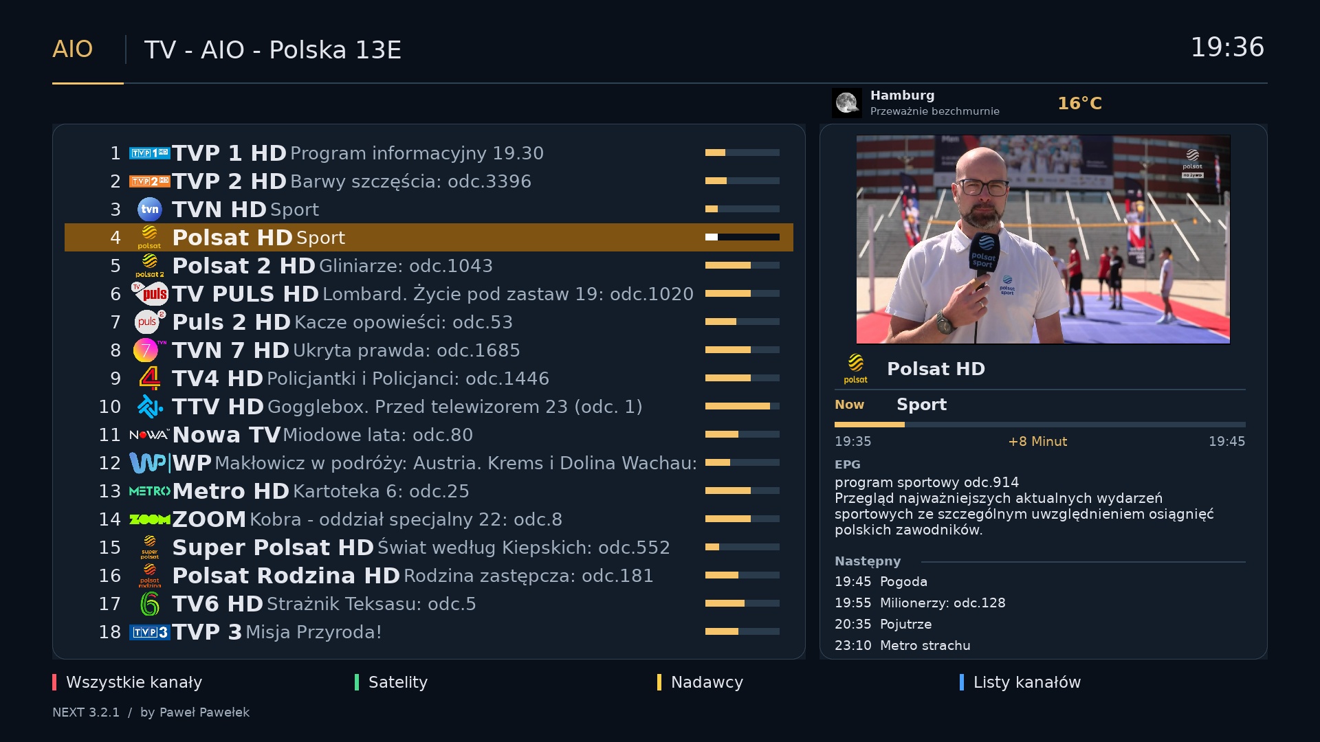 AIOHD NEXT 3.2.1 — lista kanałów z MiniTV i EPG