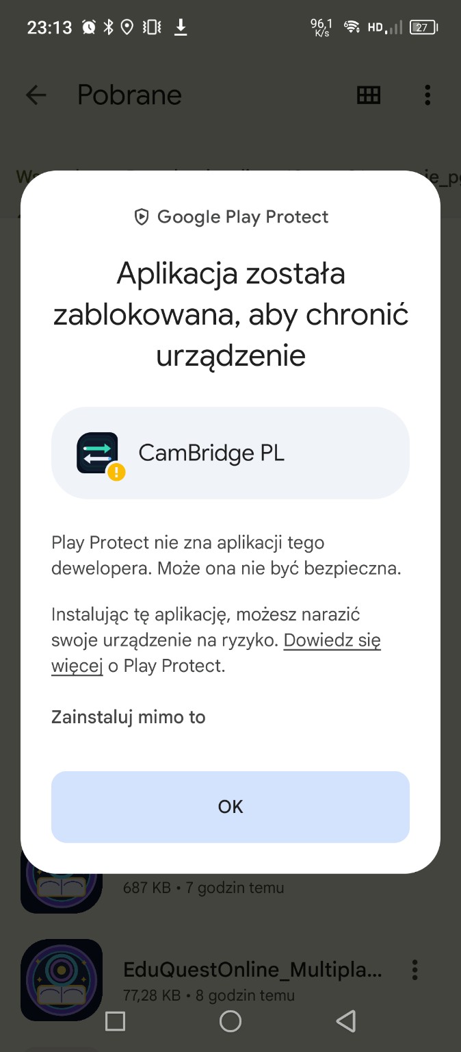 Play Protect przy instalacji CamBridge