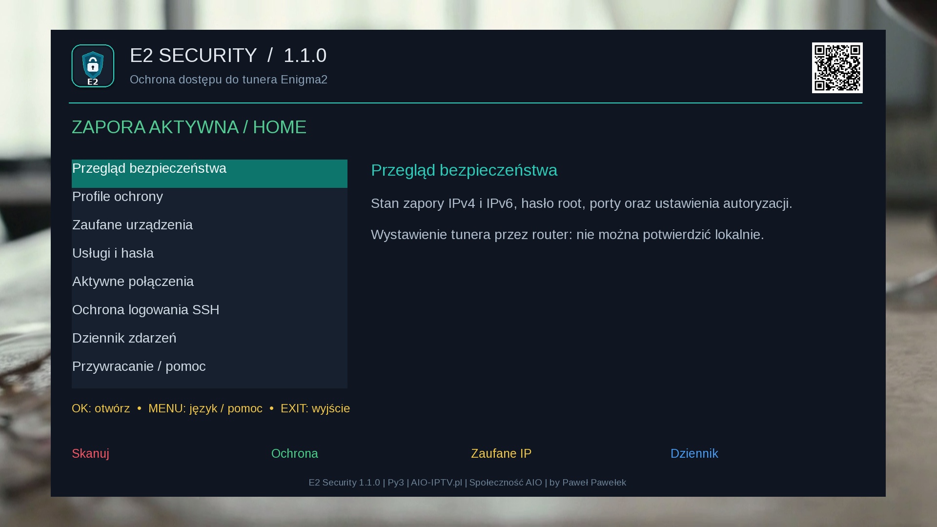 E2 Security — ekran przeglądu bezpieczeństwa