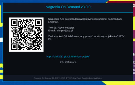 Nagrania On Demand 3.0.0 — strona projektu i QR