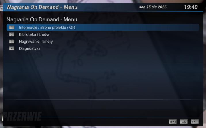 Nagrania On Demand 3.0.0 — menu