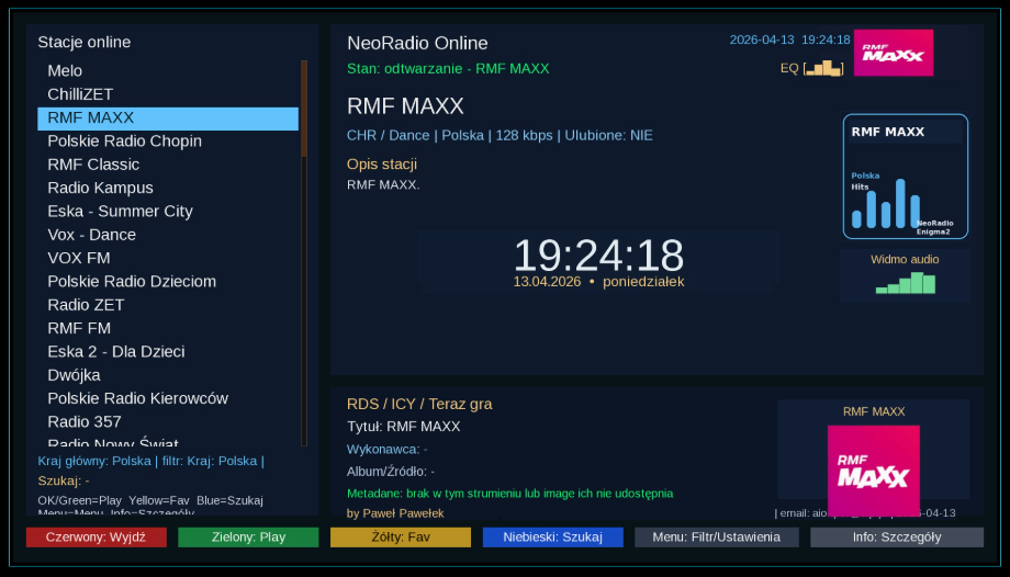 NeoRadio 1.2.8 – ekran wtyczki