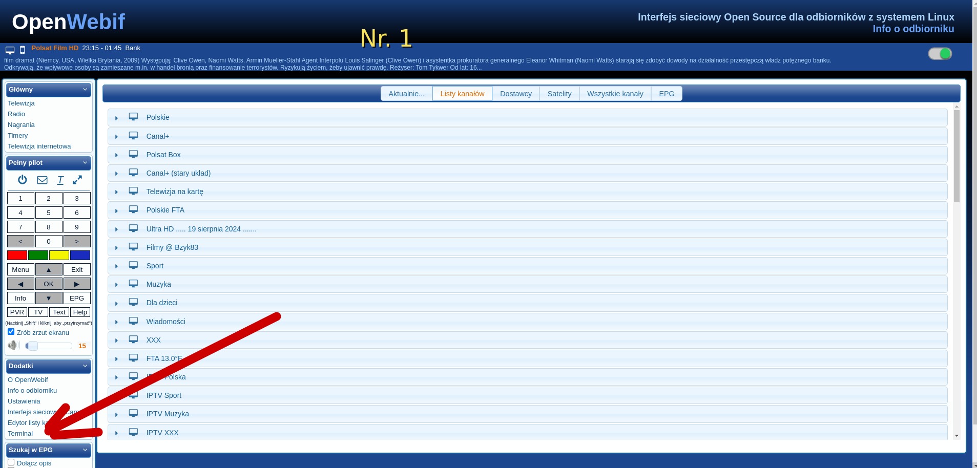 OpenWebif — wejście do Terminala